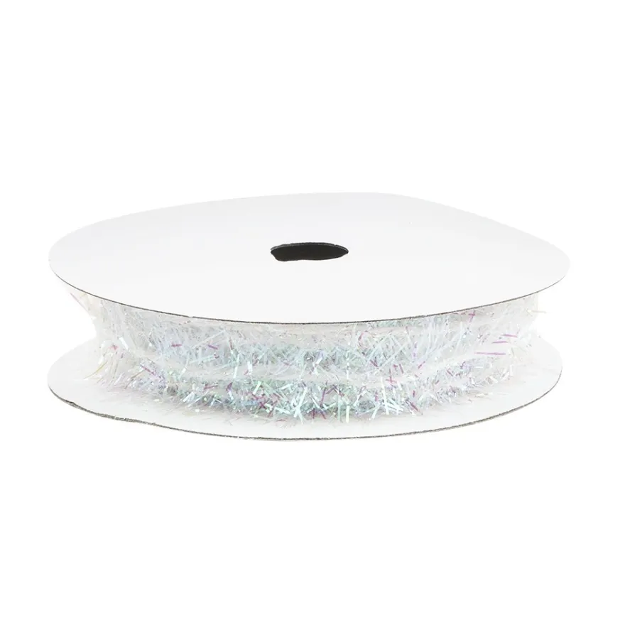 Lametta-Band, Ø 1cm, 2m lang, metallic-weiß, irisierend