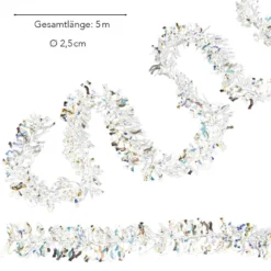 Lametta-Girlande, irisierend, 5m lang, Ø 2,5cm, Lametta in Wellenform