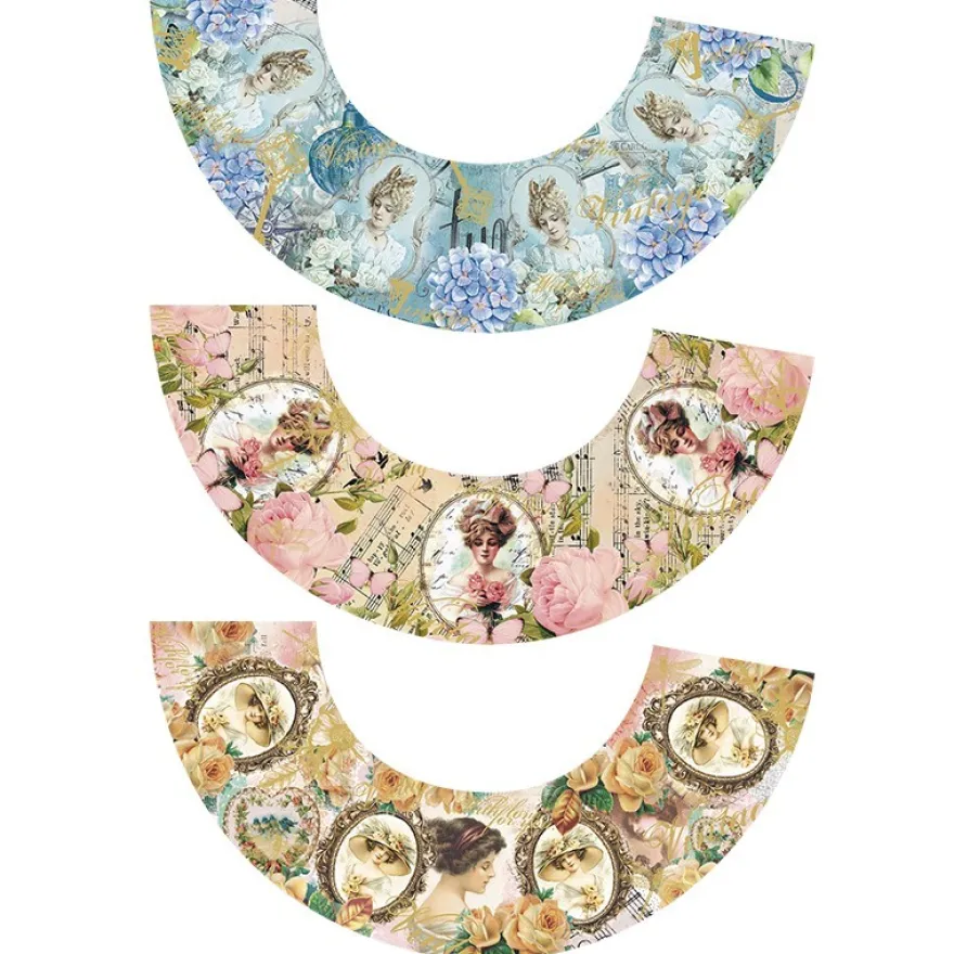 Lampenschirme aus Naturpapier, Vintage-Damen, selbstklebend, Gold- & Silberfolienveredelung, 3 Stück