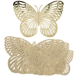 Laser-Aufleger Schmetterlinge, Design 3, je 2 Stück in 3 Größen, gold, spiegelnd, 6 Stück
