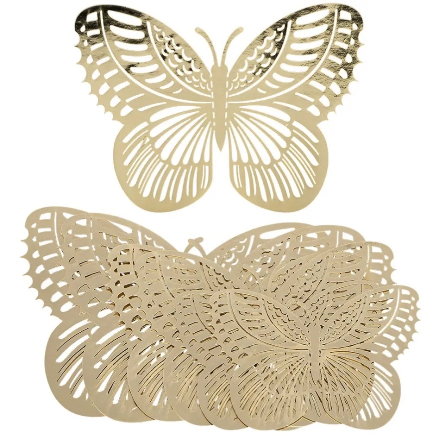 Laser-Aufleger Schmetterlinge, Design 3, je 2 Stück in 3 Größen, gold, spiegelnd, 6 Stück