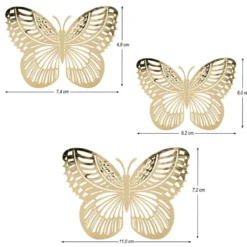 Laser-Aufleger Schmetterlinge, Design 3, je 2 Stück in 3 Größen, gold, spiegelnd, 6 Stück