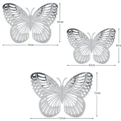Laser-Aufleger Schmetterlinge, Design 3, je 2 Stück in 3 Größen, silber, spiegelnd, 6 Stück