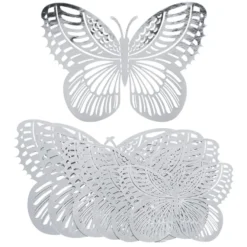 Laser-Aufleger Schmetterlinge, Design 3, je 2 Stück in 3 Größen, silber, spiegelnd, 6 Stück