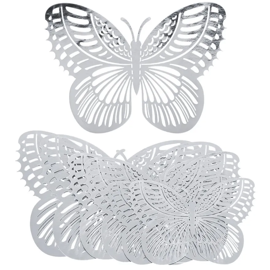 Laser-Aufleger Schmetterlinge, Design 3, je 2 Stück in 3 Größen, silber, spiegelnd, 6 Stück