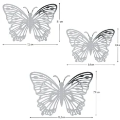Laser-Aufleger Schmetterlinge, Design 2, je 2 Stück in 3 Größen, silber, spiegelnd, 6 Stück