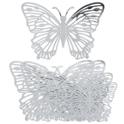 Laser-Aufleger Schmetterlinge, Design 2, je 2 Stück in 3 Größen, silber, spiegelnd, 6 Stück