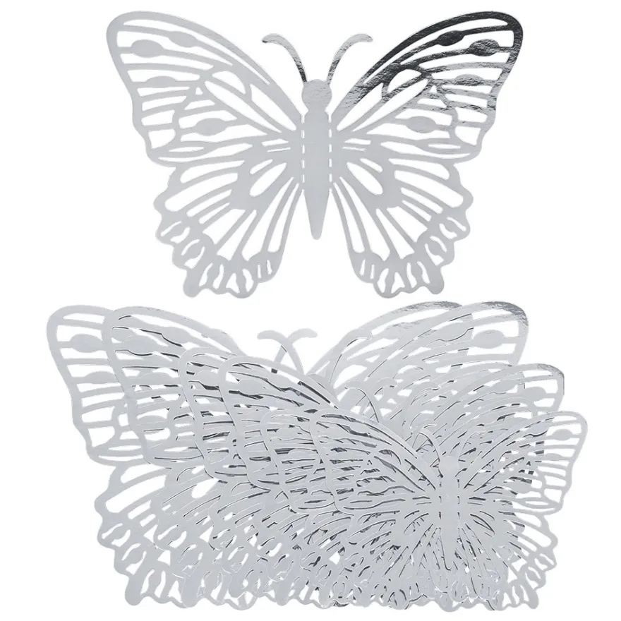 Laser-Aufleger Schmetterlinge, Design 2, je 2 Stück in 3 Größen, silber, spiegelnd, 6 Stück