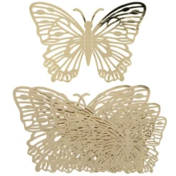Laser-Aufleger Schmetterlinge, Design 2, je 2 Stück in 3 Größen, gold, spiegelnd, 6 Stück