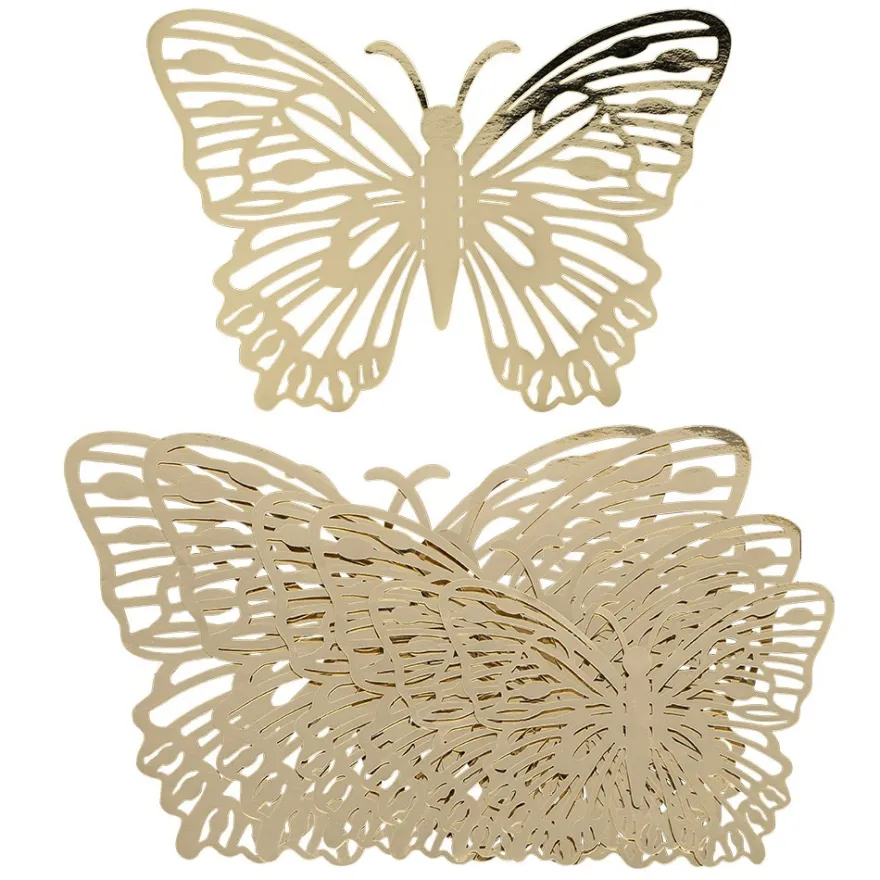 Laser-Aufleger Schmetterlinge, Design 2, je 2 Stück in 3 Größen, gold, spiegelnd, 6 Stück