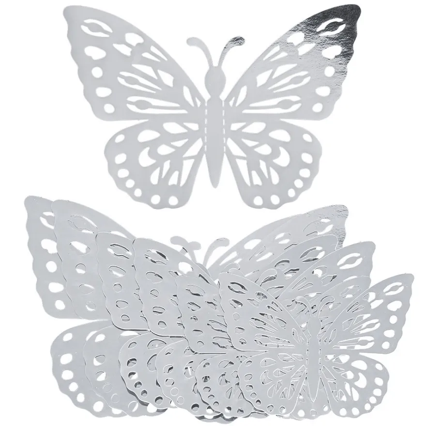 Laser-Aufleger Schmetterlinge, Design 1, je 2 Stück in 3 Größen, silber, spiegelnd, 6 Stück