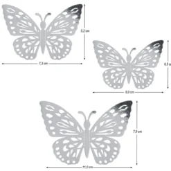 Laser-Aufleger Schmetterlinge, Design 1, je 2 Stück in 3 Größen, silber, spiegelnd, 6 Stück