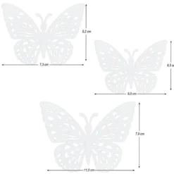 Laser-Aufleger Schmetterlinge, Design 1, je 2 Stück in 3 Größen, weiß, hochglänzend, 6 Stück