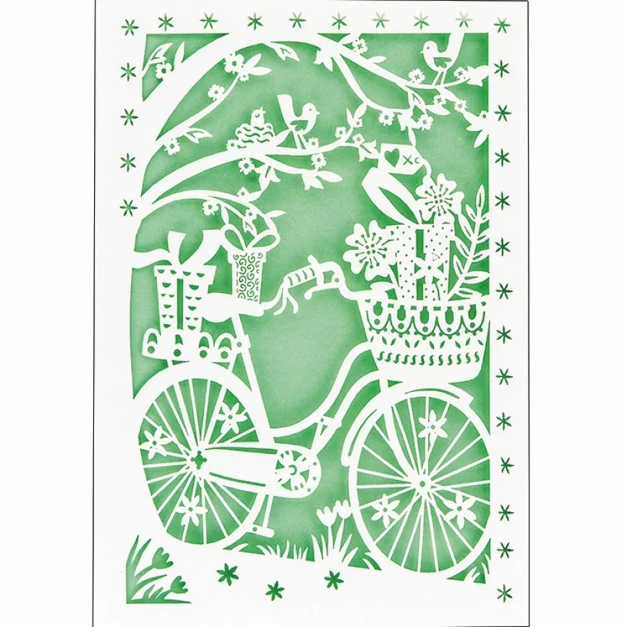 Laser-Grußkarte "Fahrrad", 12cm x 18cm, mit Umschlag & hellgrünem Einleger