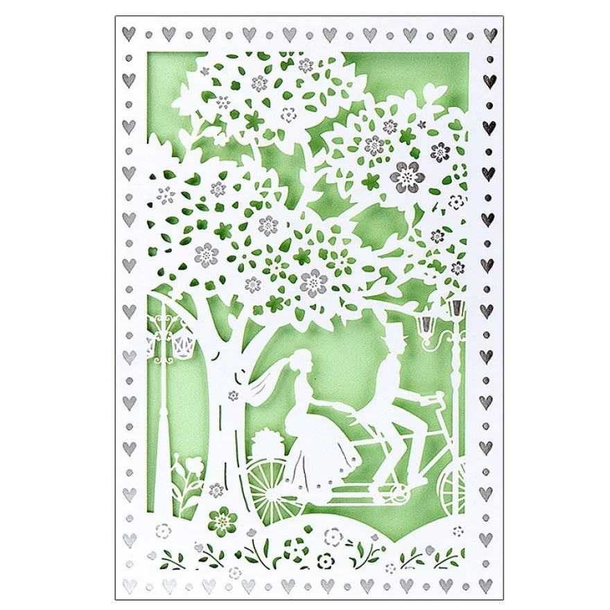 Laser-Grußkarte "Hochzeit 2", 12cm x 18cm, mit Umschlag & hellgrünem Einleger