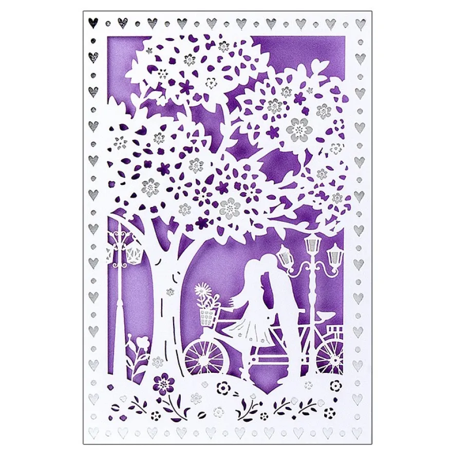 Laser-Grußkarte "Hochzeit 2", 12cm x 18cm, mit Umschlag & fliederfarbenem Einleger