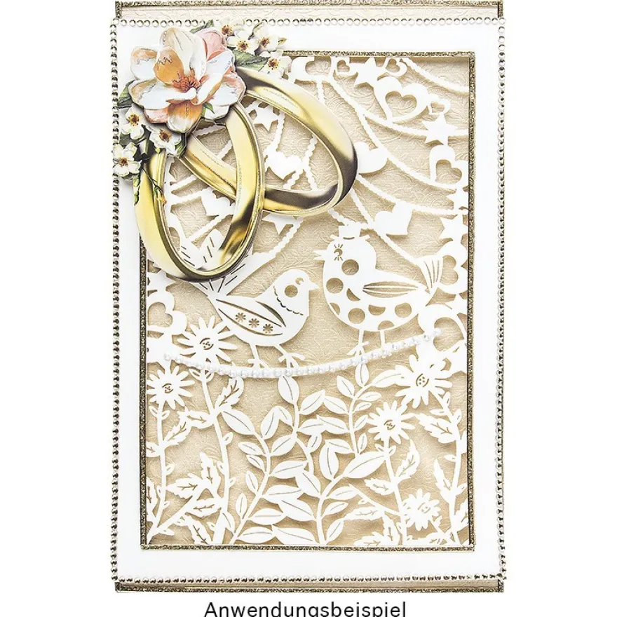 Laser-Grußkarte "Hochzeit 5", 12cm x 18cm, mit Umschlag & violettem Einleger