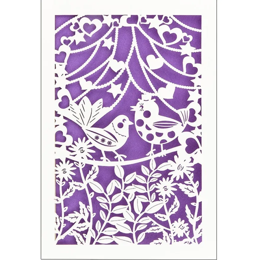Laser-Grußkarte "Hochzeit 5", 12cm x 18cm, mit Umschlag & violettem Einleger