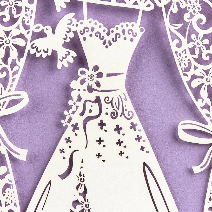 Laser-Grußkarte "Hochzeit 4", 12cm x 18cm, mit Umschlag & fliederfarbenem Einleger