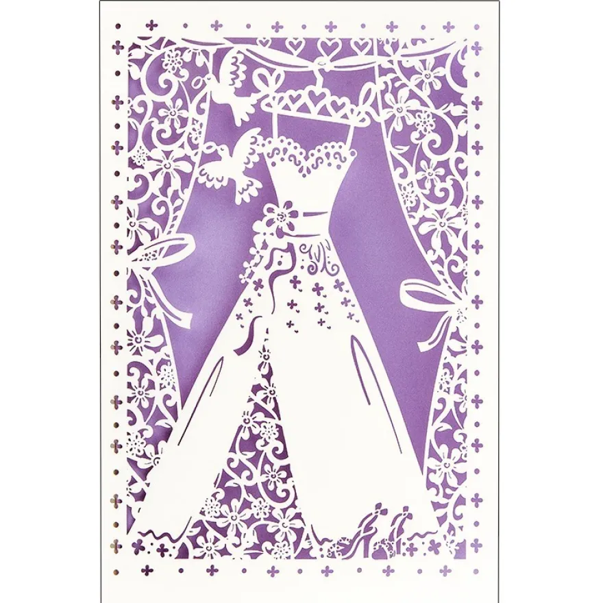 Laser-Grußkarte "Hochzeit 4", 12cm x 18cm, mit Umschlag & fliederfarbenem Einleger