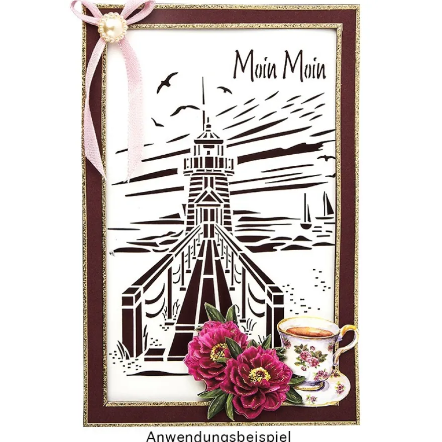 Laser-Grußkarte "Moin Moin", 12cm x 18cm, mit Umschlag & violettem Einleger
