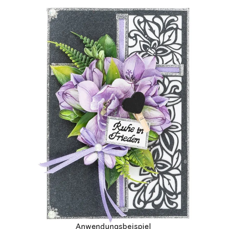 Laser-Grußkarten, Lilie, 16,5cm x 11,5cm, anthrazit, inkl. Einleger & Umschläge, 5 Stück