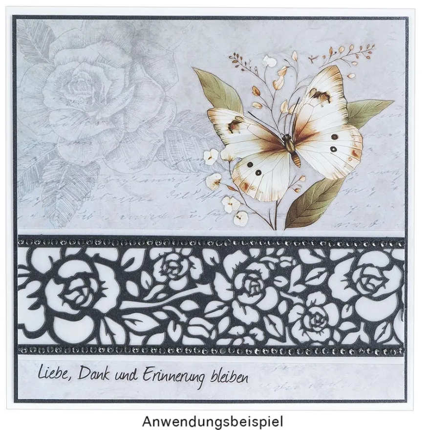 Laser-Grußkarten, Rose, 16,5cm x 11,5cm, anthrazit, inkl. Einleger & Umschläge, 5 Stück