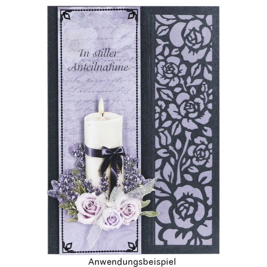 Laser-Grußkarten, Rose, 16,5cm x 11,5cm, anthrazit, inkl. Einleger & Umschläge, 5 Stück