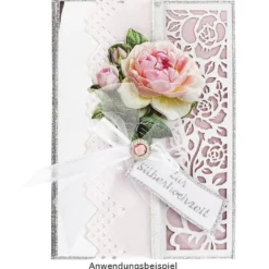Laser-Grußkarten, Rose, 16,5cm x 11,5cm, naturweiß, inkl. Einleger und Umschläge, 5 Stück