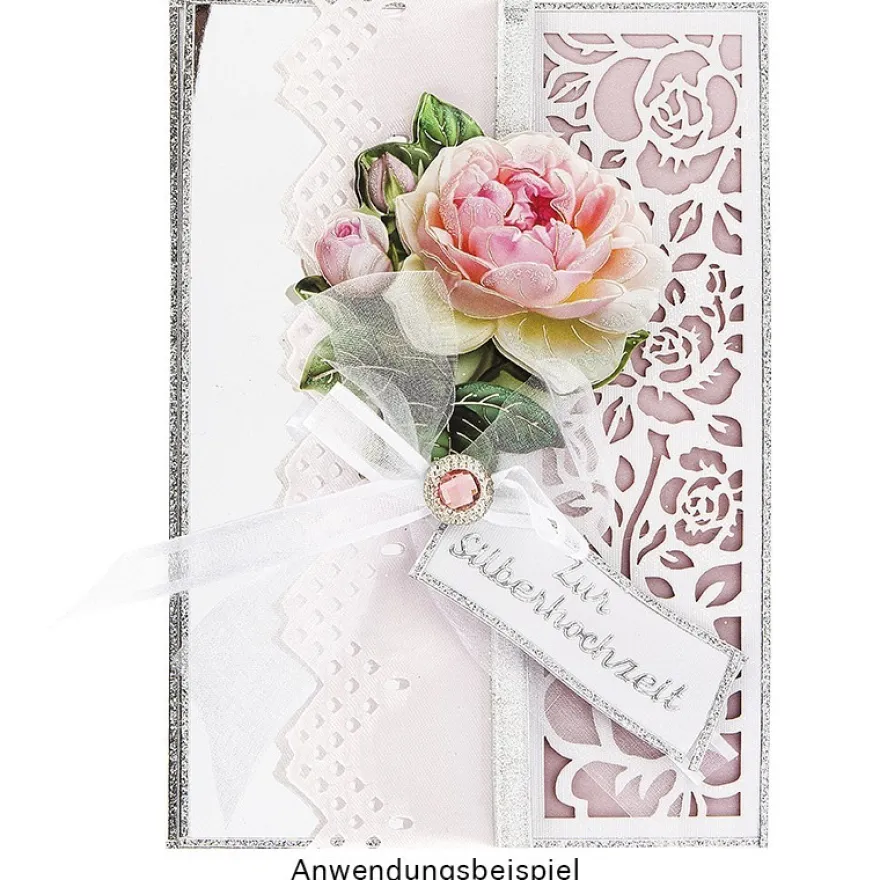 Laser-Grußkarten, Rose, 16,5cm x 11,5cm, naturweiß, inkl. Einleger und Umschläge, 5 Stück