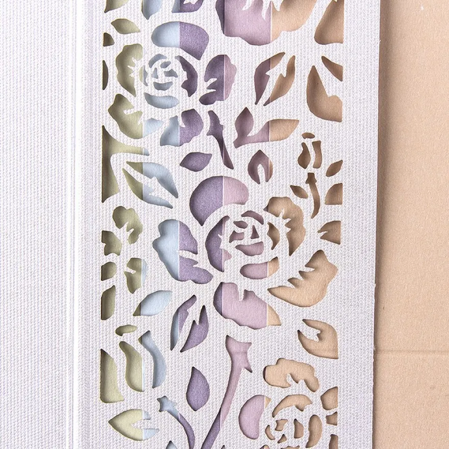 Laser-Grußkarten, Rose, 16,5cm x 11,5cm, naturweiß, inkl. Einleger und Umschläge, 5 Stück