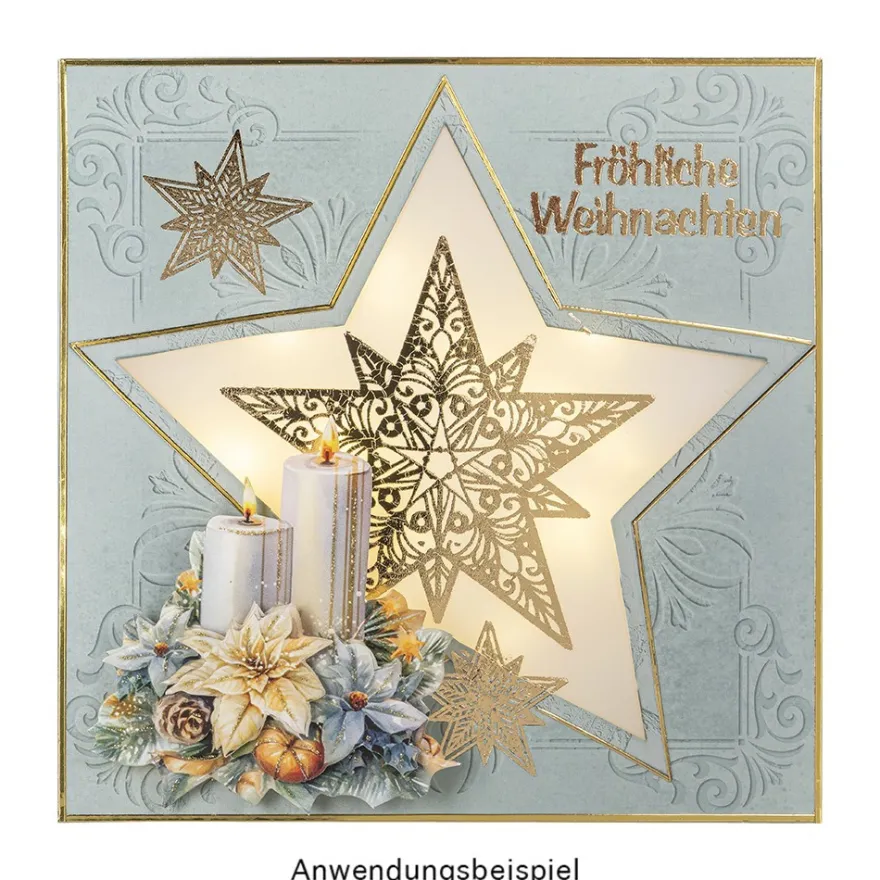 Laser-Grußkarten, Stern, mit Einlegern, 16cm x 16cm, 5 Farben, inkl. Umschläge, 30teilig