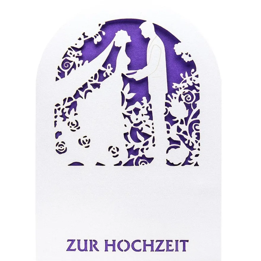 Laser-Grußkarten, Zur Hochzeit 2, 11,3cm x 16,1cm, naturweiß, inkl. Einleger & Umschläge, 10 Stück