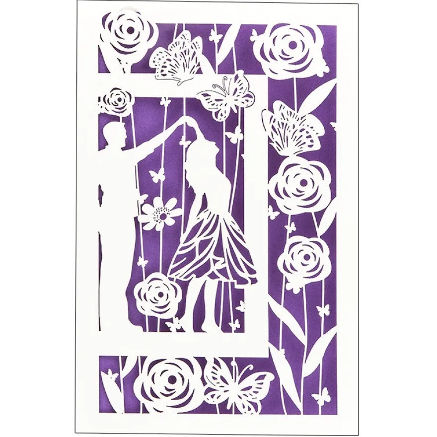 Laser-Grußkarte "Tanzendes Paar", 12cm x 18cm, mit Umschlag & violettem Einleger