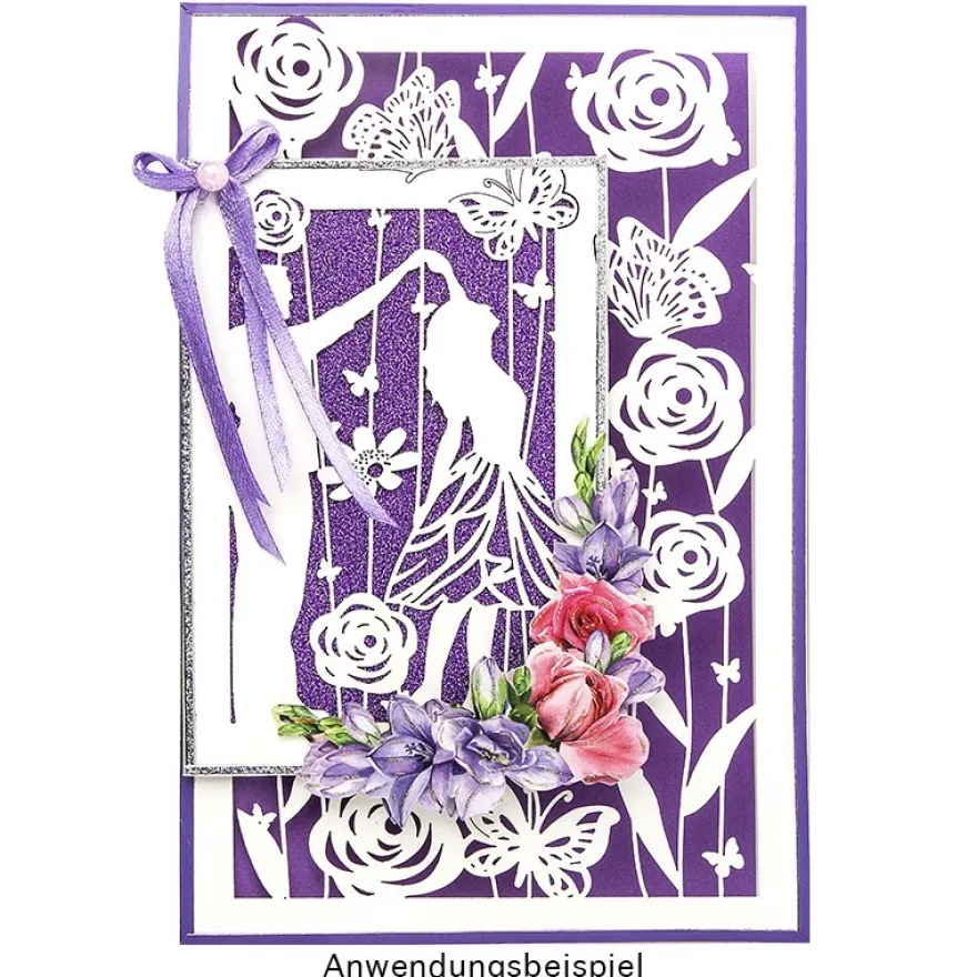 Laser-Grußkarte "Tanzendes Paar", 12cm x 18cm, mit Umschlag & violettem Einleger