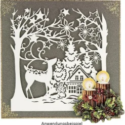 Laser-Grußkarte "Weihnachten 8", 14,8cm x 14,8cm, mit Umschlag & weinrotem Einleger