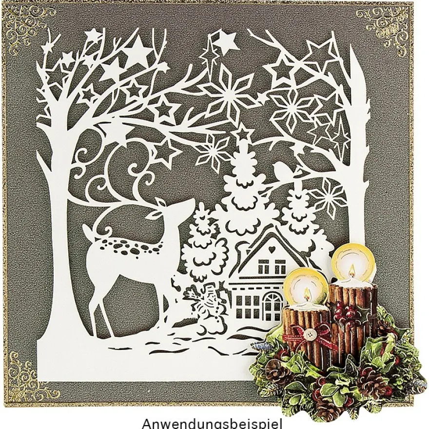Laser-Grußkarte "Weihnachten 8", 14,8cm x 14,8cm, mit Umschlag & weinrotem Einleger