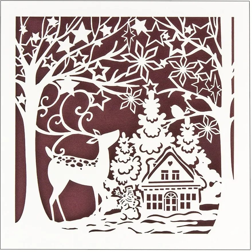 Laser-Grußkarte "Weihnachten 8", 14,8cm x 14,8cm, mit Umschlag & weinrotem Einleger