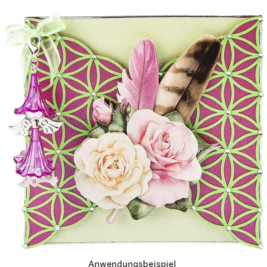 Laser-Kartenaufleger, Blume des Lebens, 12cm x 13cm, 5 Farbtöne, 20 Stück