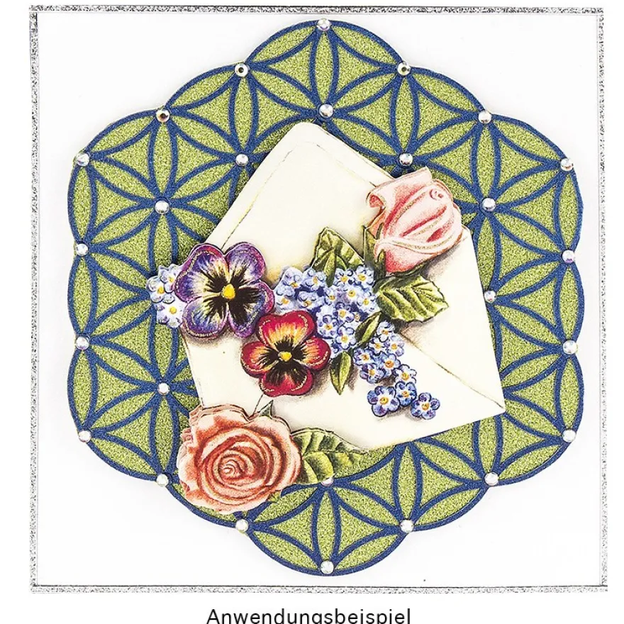 Laser-Kartenaufleger, Blume des Lebens, 12cm x 13cm, 5 Farbtöne, 20 Stück