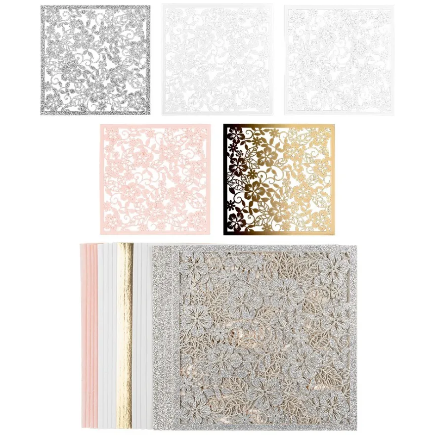 Laser-Kartenaufleger, Floral 1, 14cm x 14cm, 220 g/m², 5 Farben, 20 Stück