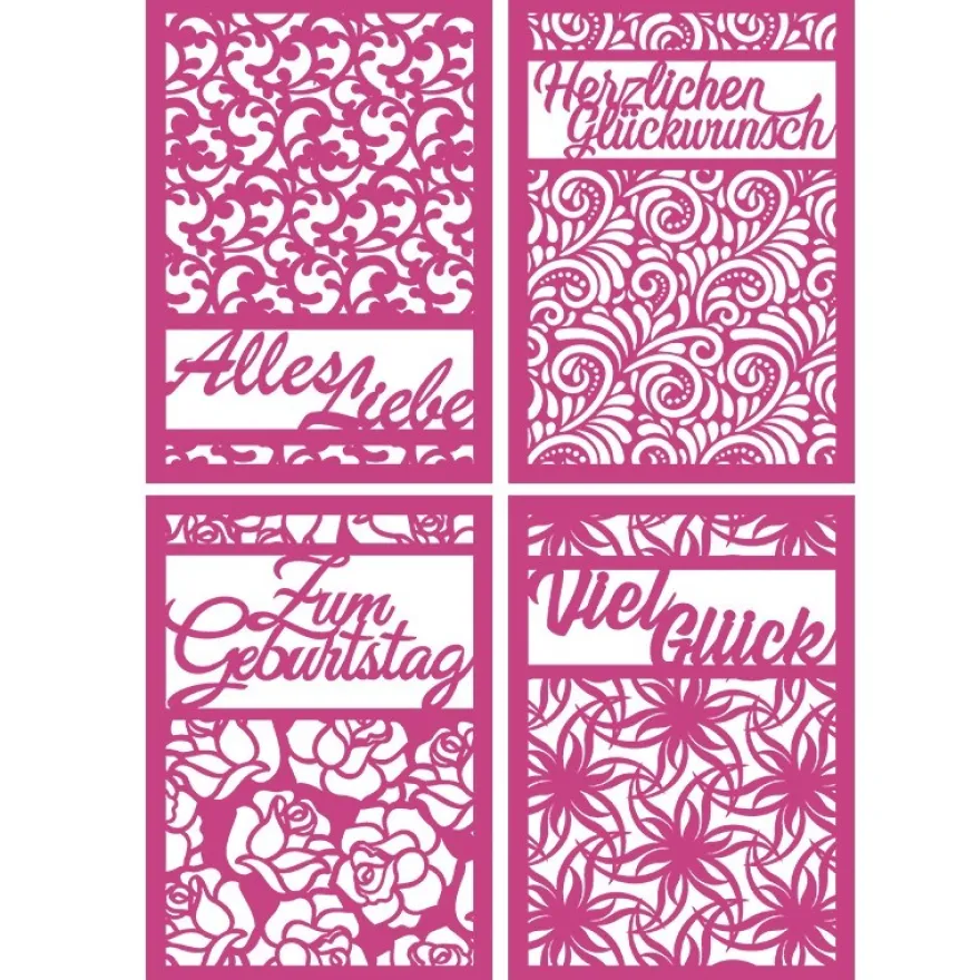 Laser-Kartenaufleger, Glückwünsche, 14,8cmx 10,5cm, 4 versch. Designs, 5 Farbtöne, 20 Stück