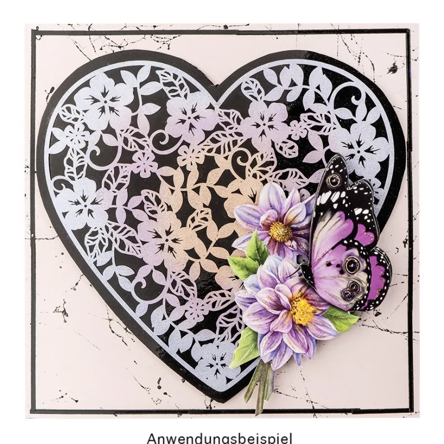 Laser-Kartenaufleger, Herz mit Blumen, 14cm x 13,5cm, 220 g/m², 5 Farbtöne, 20 Stück