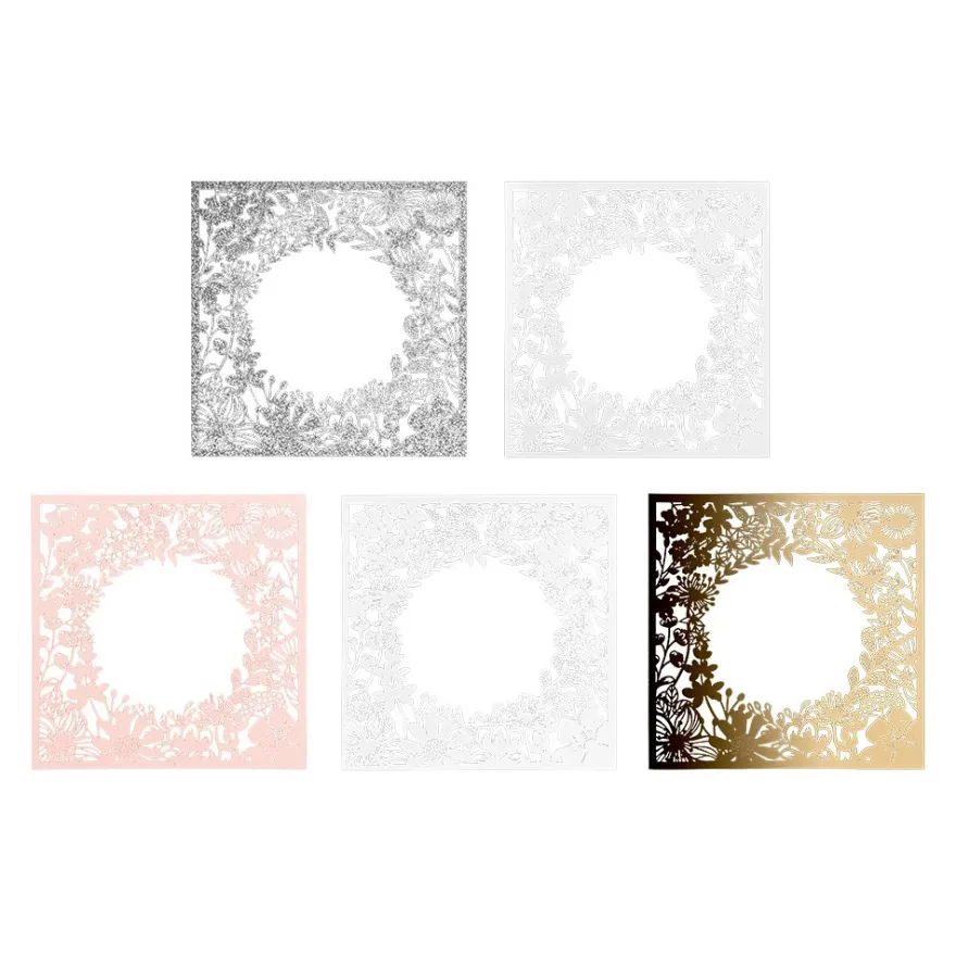 Laser-Kartenaufleger, Hintergrund, Blumenkranz, 14cm x 14cm, 220 g/m², 5 Farben, 20 Stück