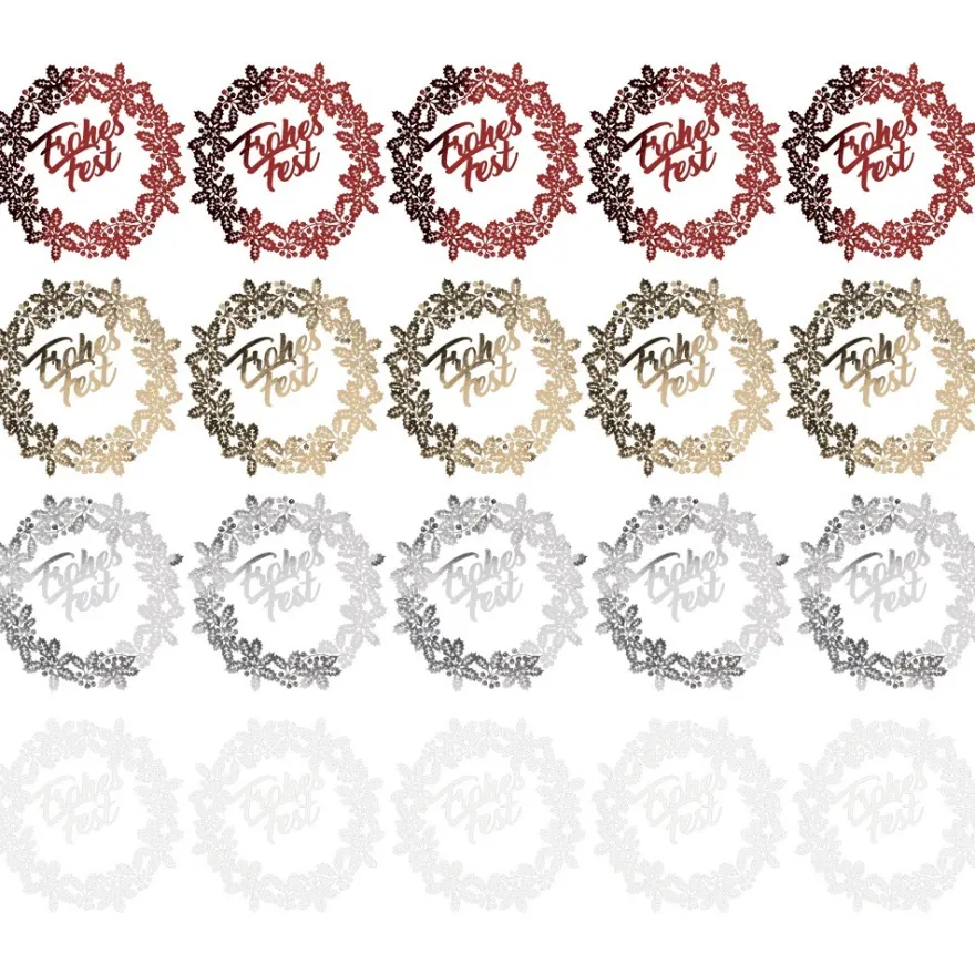 Laser-Kartenaufleger, Kranz Frohes Fest, 13,6cm x 13,8cm, 4 Farbtöne, 20 Stück