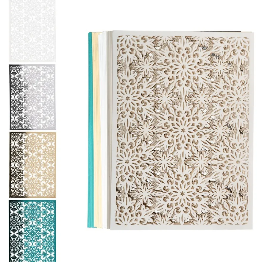 Laser-Kartenaufleger, Zierdeckchen Eiskristalle 1, 14,8cm x 10,5cm, 4 Farbtöne, 20 Stück