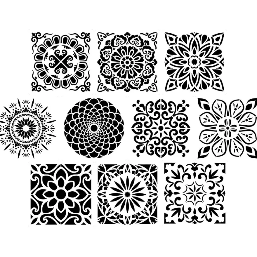 Laser-Kunststoff-Schablonen, 15cm x 15cm, Ornamente, 10 Stück