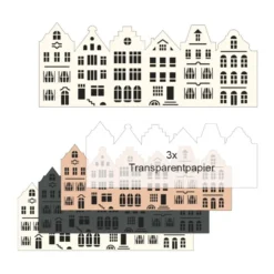 Laser-Laternen, Häuser, 11,8cm x 10,2cm, 14,3cm hoch, inkl. Transparentpapiere, 3 Stück