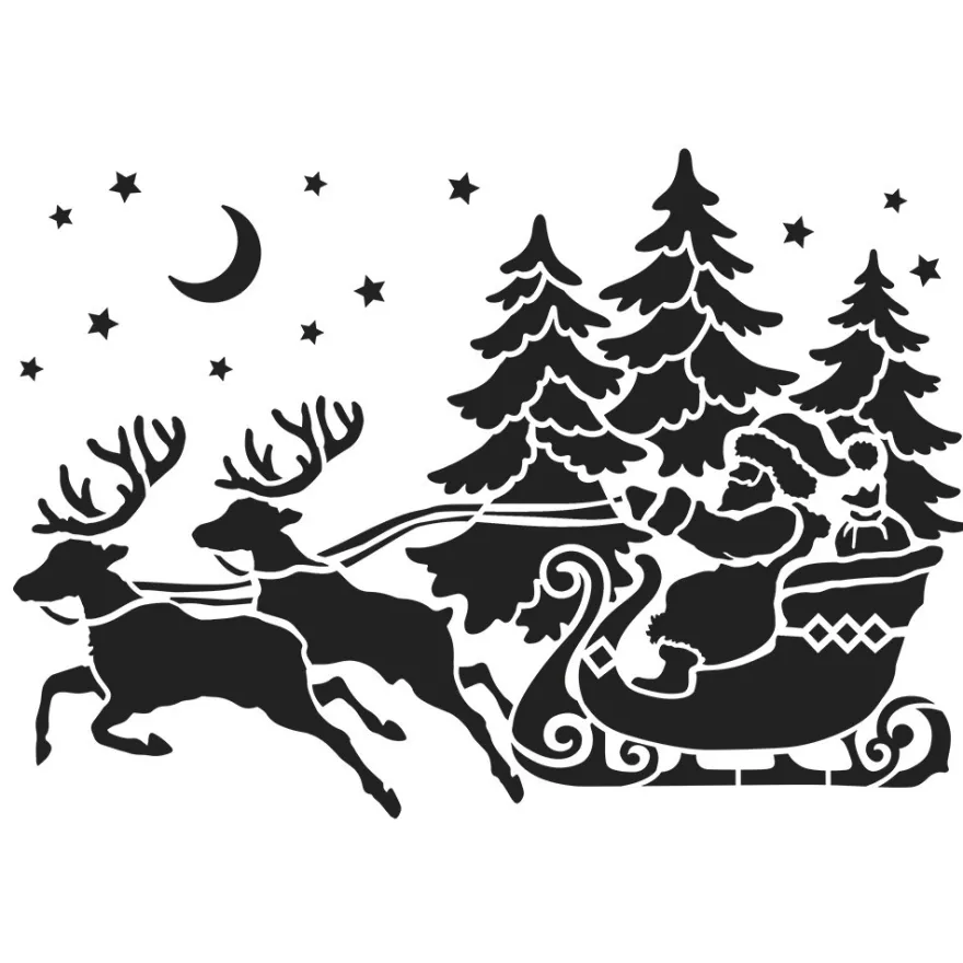 Laser-Schablone, Weihnachtsmann mit Schlitten, DIN A4