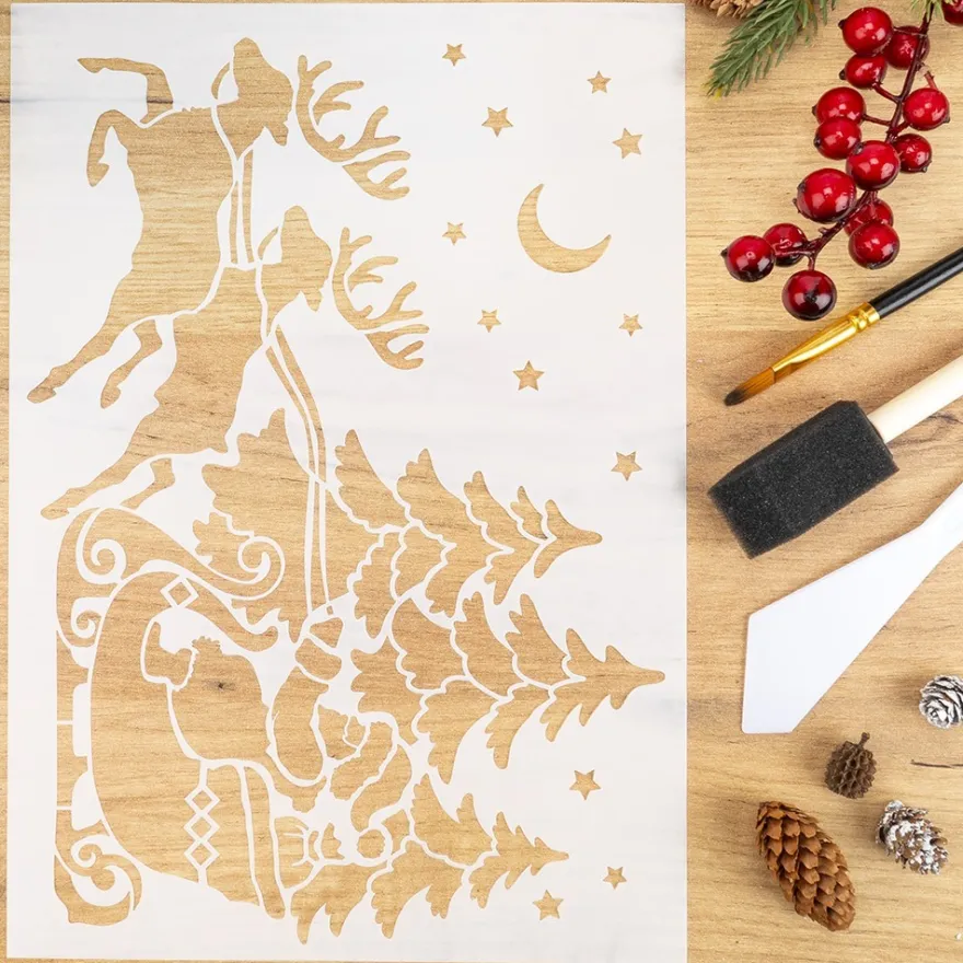 Laser-Schablone, Weihnachtsmann mit Schlitten, DIN A4
